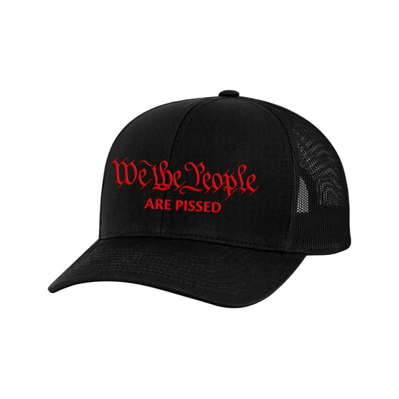 Patriot Pride We The People Are Pissed Men's Embroidered Mesh Back Trucker Hat, Black/Black/Red Embroidery