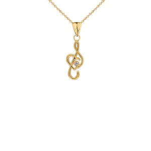 DAINTY DIAMOND TREBLE CLEF HEART MUSIC NOTE PENDANT NECKLACE IN GOLD  (YELLOW/ROSE/WHITE) : 14K Pendant with 22