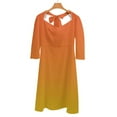 thumbnail image 6 of Orange gradient Women's 3/4 Sleeve Dresses Elegant A-Line Midi Dress Flare Summer Casual Sundress, 6 of 9