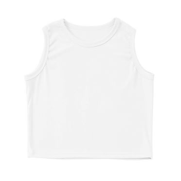 SUXIAN Ribbed Knit High Neck Crop Tank for Girls girl tops Athletic Gym Yoga Wear White 11-12 Years