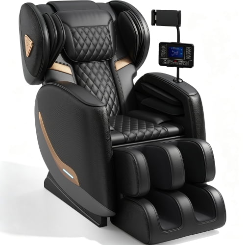 Massage Chair Full Body Zero Gravity Recliner, 10 Rollers Airbags Heating Foot Massage Bluetooth Speaker Touch Screen for Home Office, Black