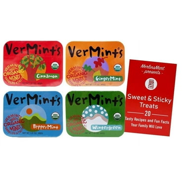 VerMints Organic Breath Mints | 4 Flavor Variety (1) Tin each: Ginger, Wintergreen, Cinnamon, Peppermint (1.76 Ounces)   MerlinsMart Zine