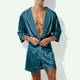 thumbnail image 2 of Mens Satin Robe Silky Bathrobe with Shorts Lightweight Sleepwear Luxurious Pyjama Set Hooded Nightgown Silky Satin Robe Sleepwear Bathrobe Silk Nightshirt with Shorts, 2 of 5