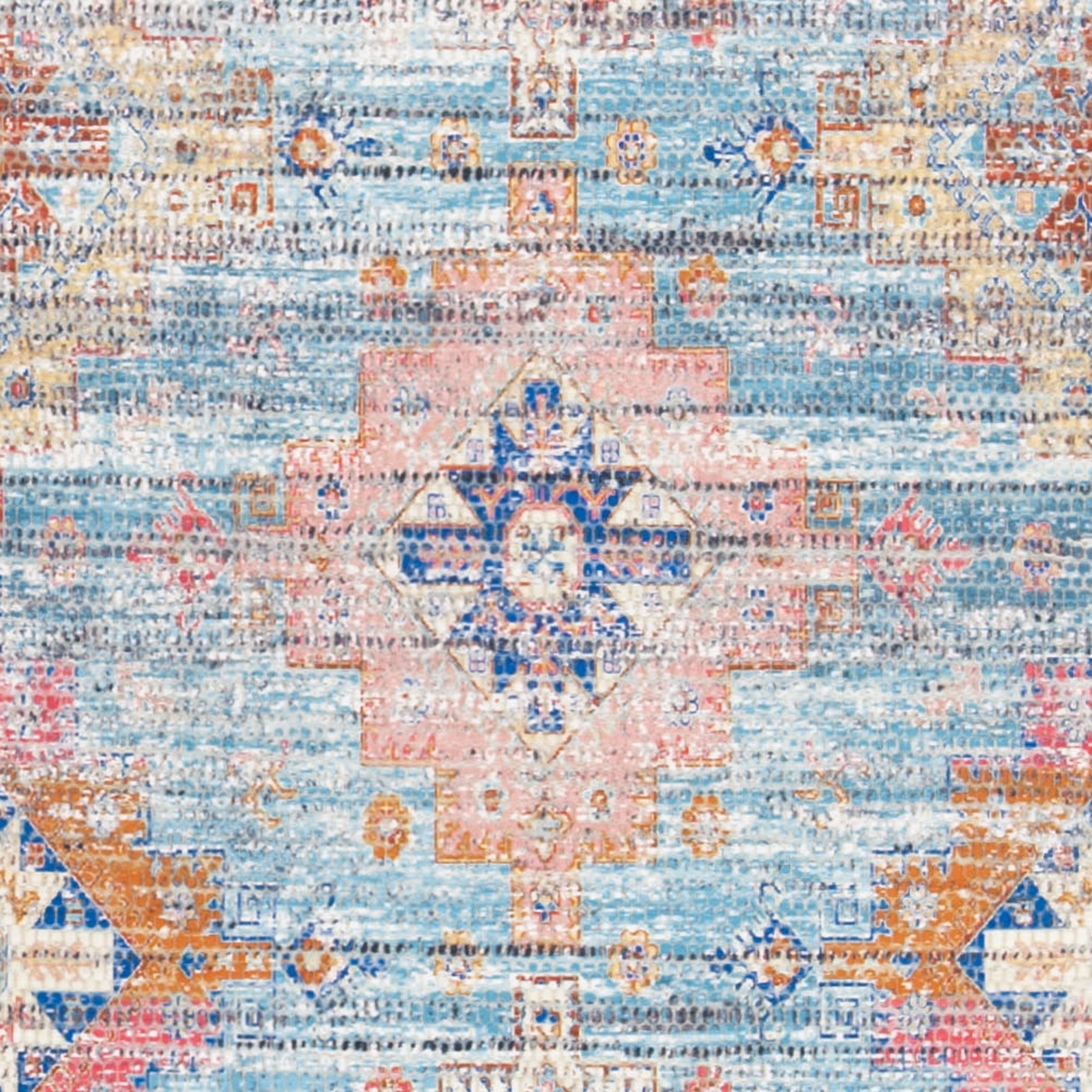 SAFAVIEH Saffron Lucius Floral Bordered Cotton Runner Rug, Rust/Blue, 2'3" x 8'