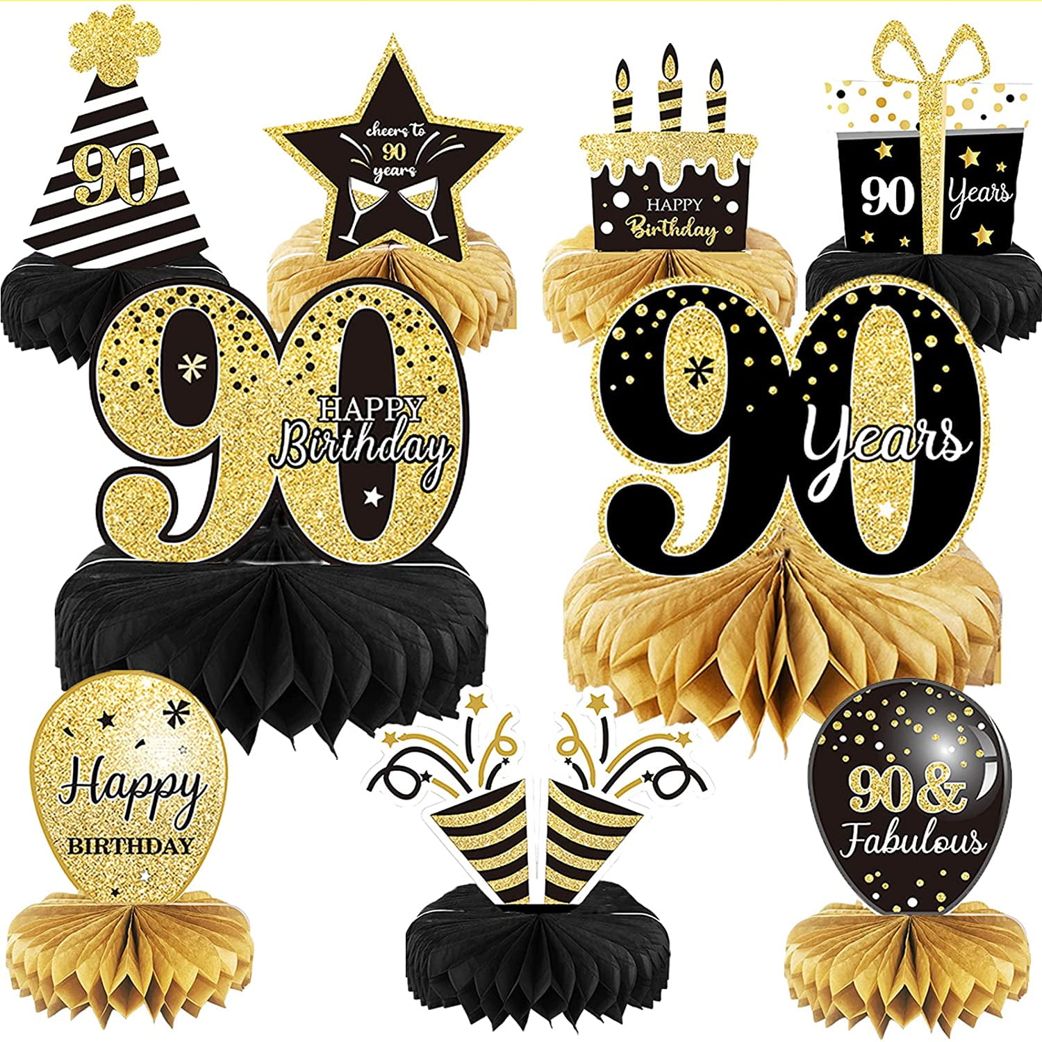 9 Pieces 90th Birthday Decoration 30th Birthday Centerpieces for Tables Decorations Cheers to 90 Years Honeycomb Table Topper for - Walmart.com