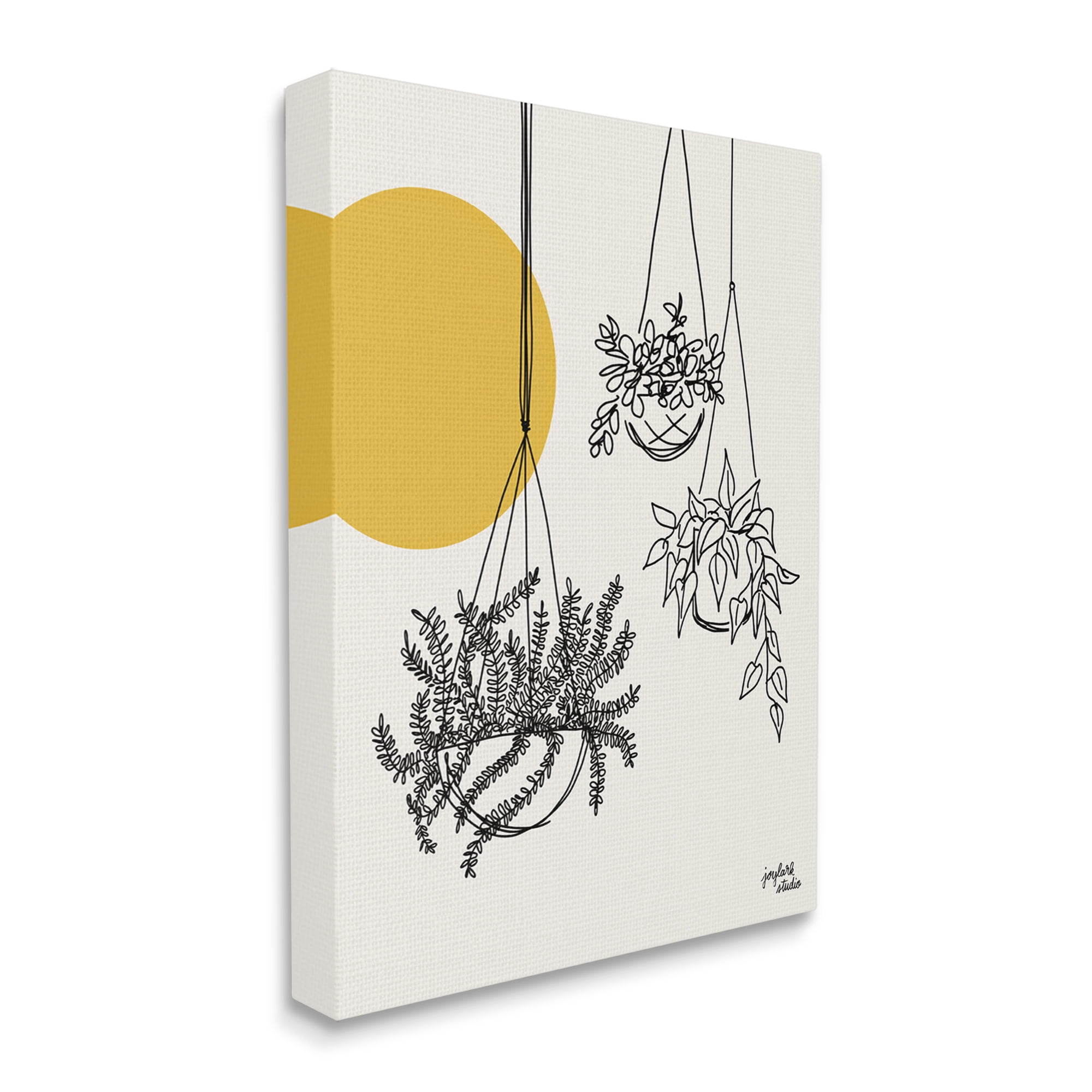 Stupell Industries Hanging Potted Plant Minimal Yellow Sun Lines Graphic Art Gallery Wrapped Canvas Print Wall Art, Design by Jess Baskin