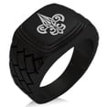 thumbnail image 1 of Stainless Steel Tribal Fleur De Lis Geometric Pattern Step-Down Biker Style Polished Ring, 1 of 1