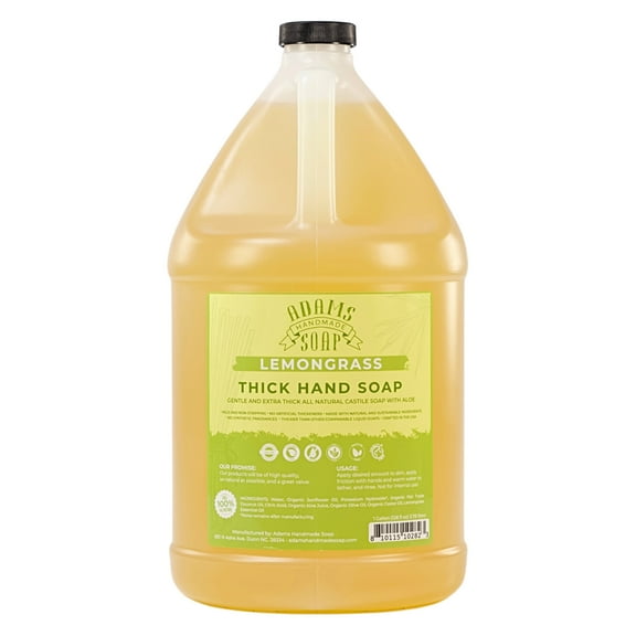 Lemongrass Organic Liquid Castile Hand Soap 1 Gallon Refill Adams Handmade Soap