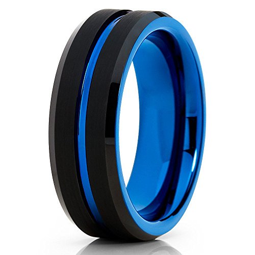 8mm Blue Tungsten Ring Tungsten Wedding Band 8mm Blue Tungsten Ring Tungsten Carbide Comfort Fit