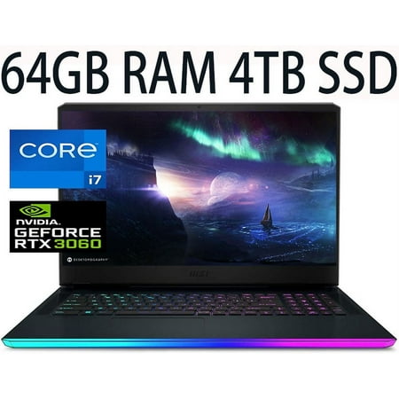 MSI GE76 Raider 17 Gaming Laptop, 11th Gen Intel Core i7-11800H 8-Cores Processor, NVIDIA GeForce RTX 3060 6GB GDDR6 Graphics, 64GB DDR4 4TB PCIe SSD, 17.3" Thin Bezel FHD Display, Windows 11