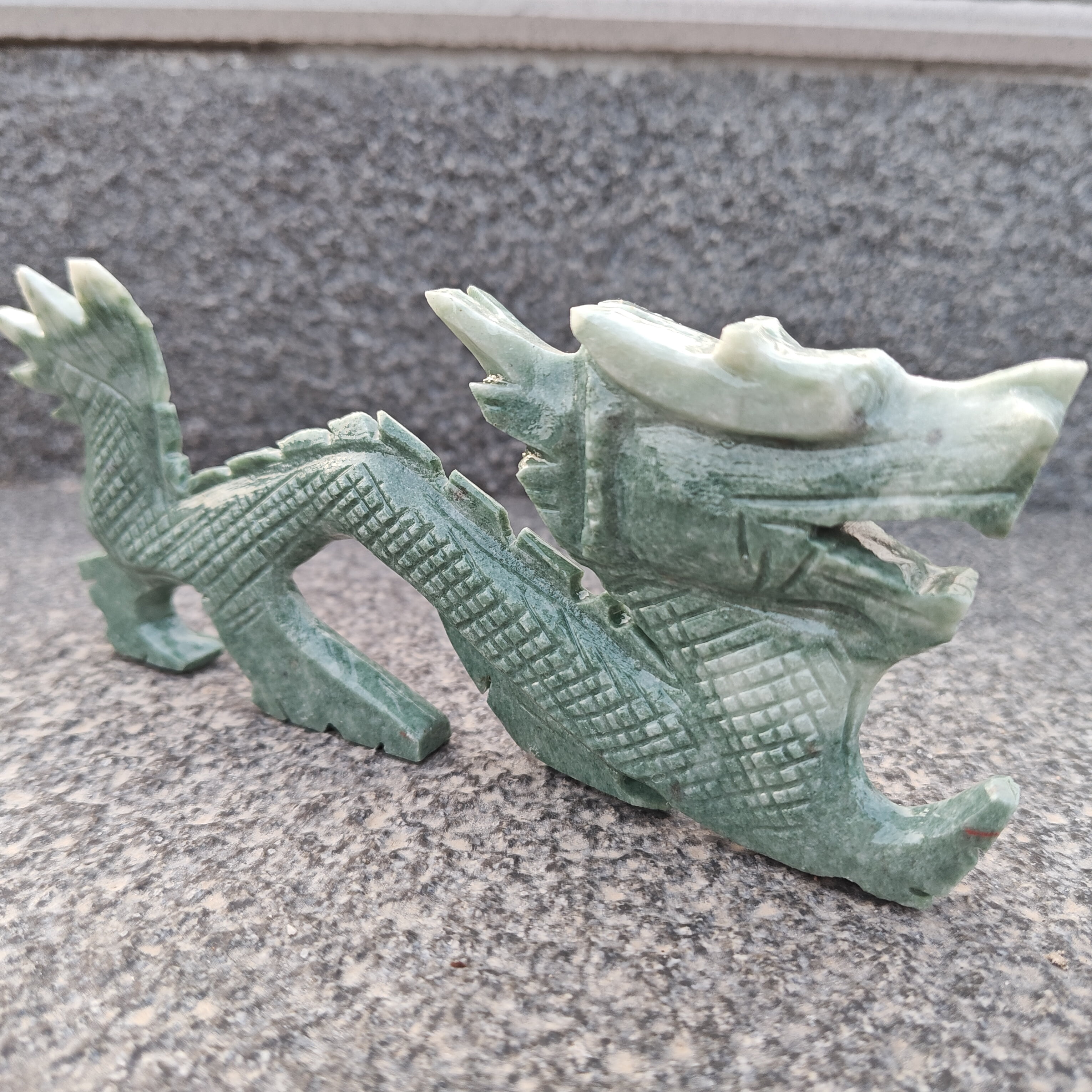 7.08inch Long Natural Green jade Dragon Statue Chinese Feng Shui Lucky Loong animal Figurine for Luck Success, Zodiac Crystal Healing Dragon