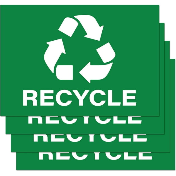 Recycle Stickers, Self Adhesive Weatherproof Vinyl Stickers, Green, 7" x 10" (Pack of 4)