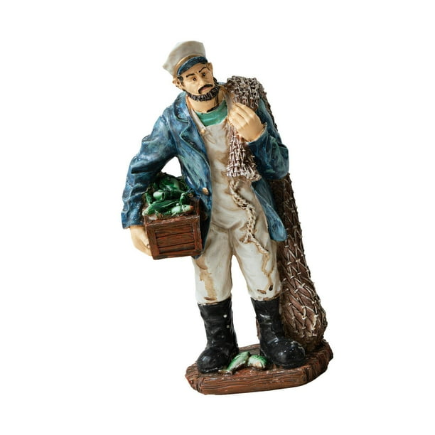 Estatua de pescador, figura de escritorio, mueble de interior, regalo, decoración, colección con Net