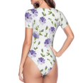 thumbnail image 4 of The Xecao Purple Chicory Women's Crew Neck Body Suit, a short-sleeved bodysuit and basic swimsuit, both comfort and style for dating and daily life, 4 of 9