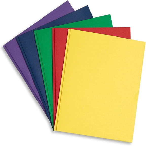 100 Paper Two Pocket Folders with Prongs, 2 Pocket Folders Bulk 100 Pack, Assorted 5 Colors, 3 Prongs for Letter Size Paper, Designed for Office and Classroom