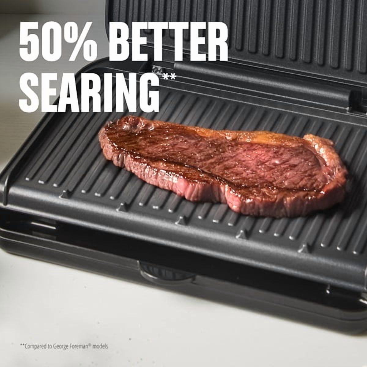 George Foreman Family-Size Grill & Panini Press, Nonstick Ceramic Coating, Fat-Removing Slope, Adjustable Angle, Indoor/Outdoor Use
