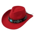thumbnail image 3 of ZHOGXU Stylish Unisex Cowboy Hat With Buckle Belt Ethnic Style For Holiday Vacation And Party Wear Elegant Fashion Caps Red One Size, 3 of 3