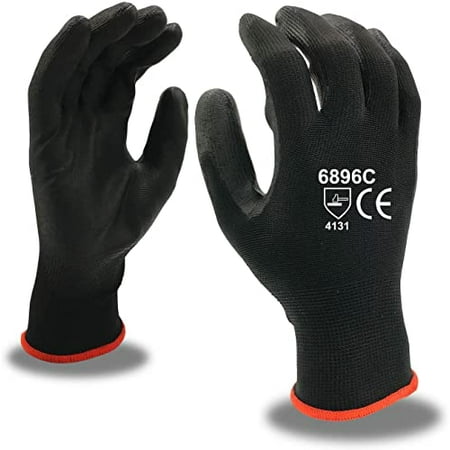 

12-Pack of Cordova 6896CM Standard Work Gloves 13-Gauge Black Nylon Shell Black Polyurethane Palm Coating Medium