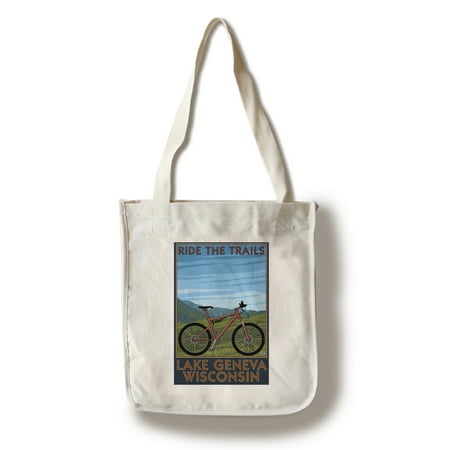 Lake Geneva, Wisconsin - Mountain Bike Scene - Ride the Trails - Lantern Press Poster (100% Cotton Tote Bag -