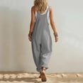 thumbnail image 4 of Linen Jumpsuits for Women Summer Fall Casual Sleeveless Wide Leg Overalls Adjustable Strap Jumpsuit Trendy Beach Vacation Outfit Gray S, 4 of 7