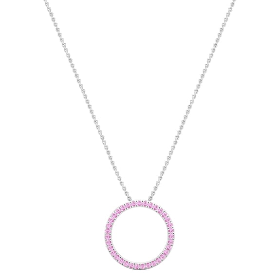 Dazzlingrock Collection Round Pink Sapphire Open Eternity Circle of Life Pendant for Women (Color Pink, Clarity Highly Included) in 10K White Gold