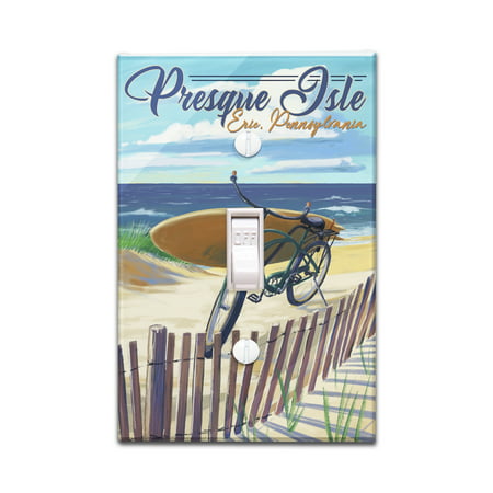 Presque Isle, Pennsylvania - Beach Cruiser on Beach - Lantern Press Artwork (Light Switchplate