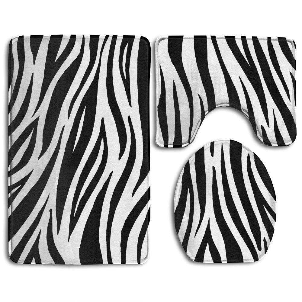 GOHAO Zebra Black Flannel Bath Rugs, 3' x 2' (3 Pieces)