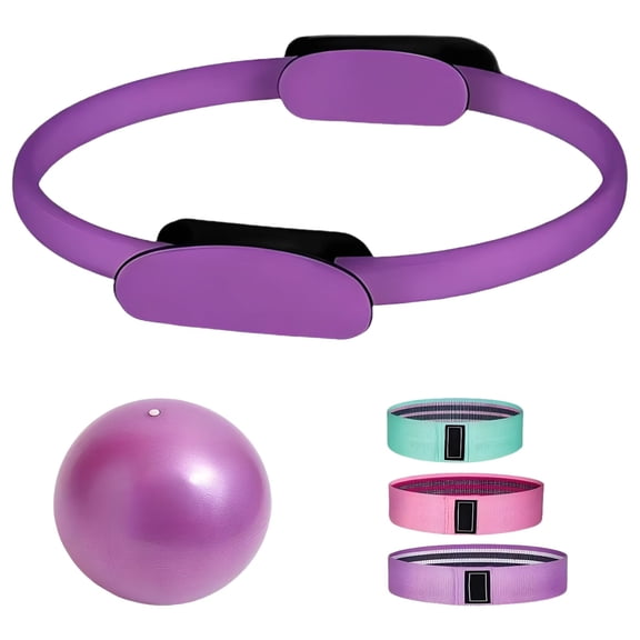 5 Pcs Pilates Loop and Ball Set, Including 15 in / 38 cm Pilates Loop, Pilates Ball, and 3 Resistance Bands, Home Workouts Kit, with Exercise Guide, Present Box