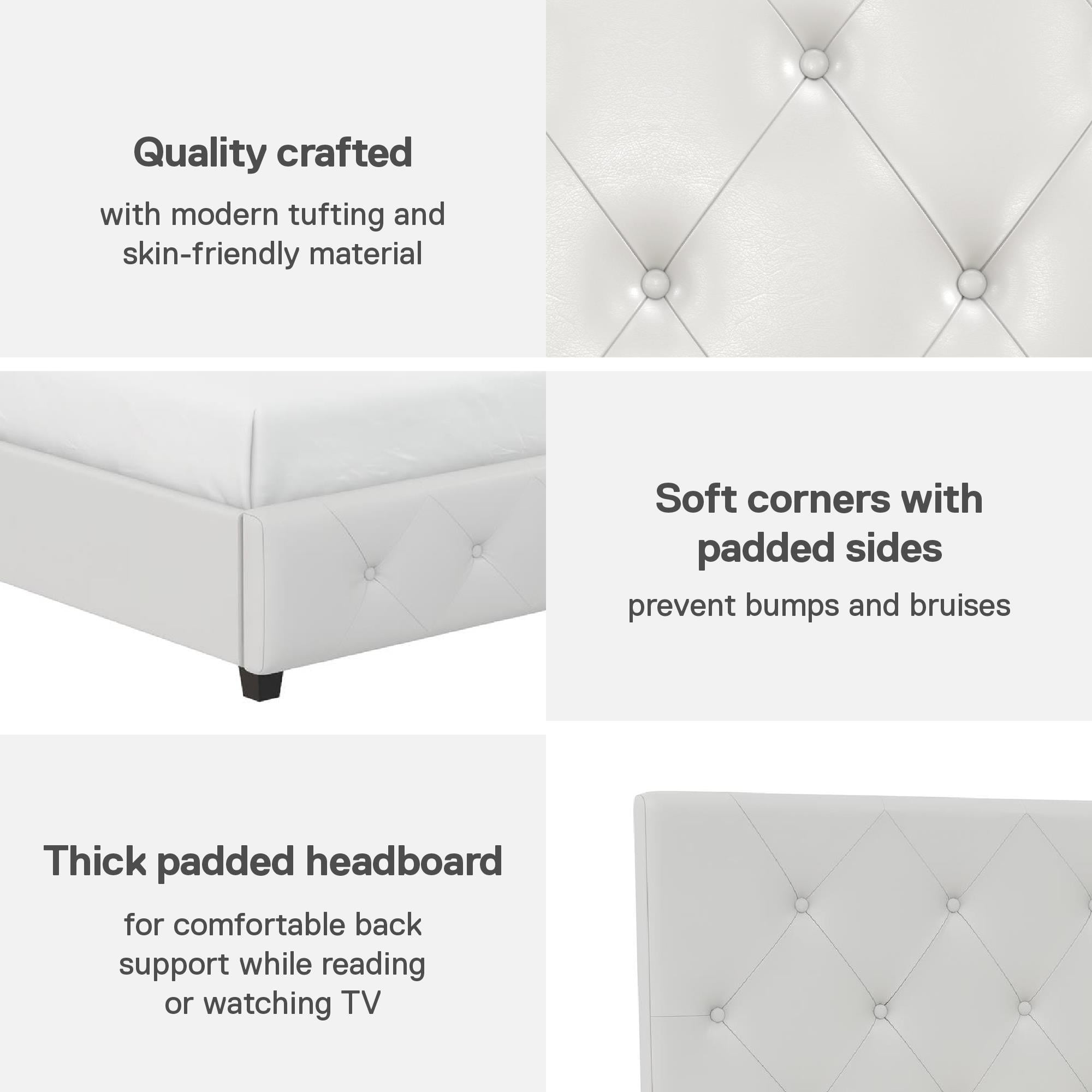 DHP Dakota Upholstered Platform Bed, King, White