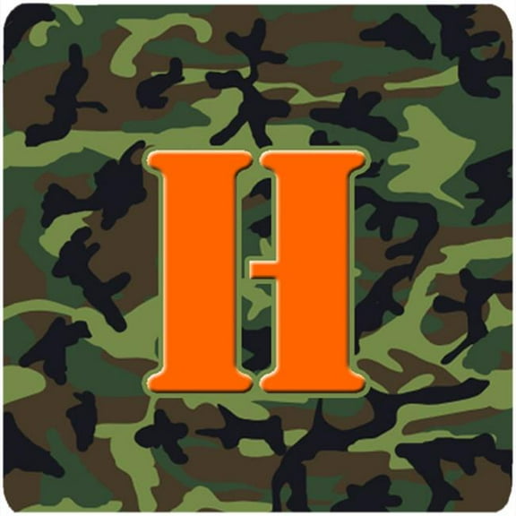 Monogram - Camo Green Foam Coasters, Initial Letter H - Set 4, 3.5 x 3.5 In.