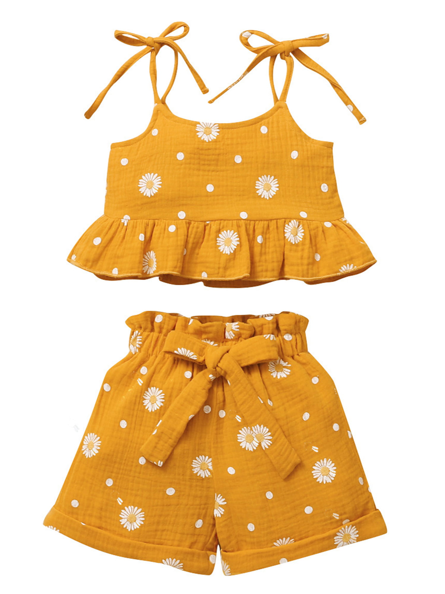 Toddler Baby Girl Summer Clothing Floral Strap Ruffle Top and Shorts Set 2 PCS Outfits