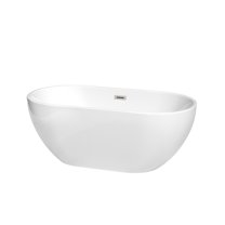 Brooklyn 60 Inch Freestanding Bathtub in White with Brushed Nickel Drain and Overflow Trim