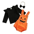 thumbnail image 2 of Baby Long Sleeve Top Suspenders Pants Headband 3 Pcs Set Pumpkin Costume Cosplay Costume Toddler Halloween Outfit Girls Size 12-18 Months, 2 of 7