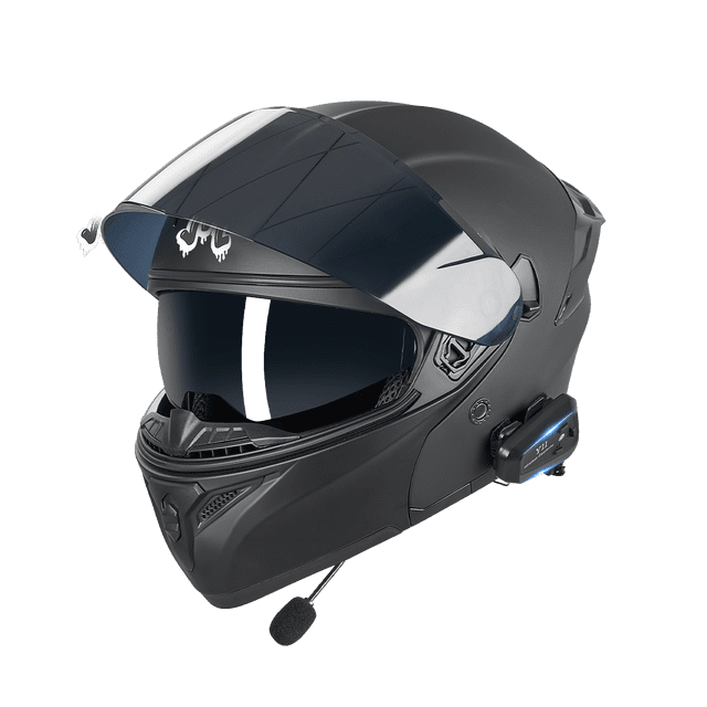 MOCOERL Casco Integral Abatible para Motocicleta,Certificado Dot, Casco con Auriculares Bluetooth, Cascos para con Doble Visera, Hombres y Mujeres, Mate Negro M
