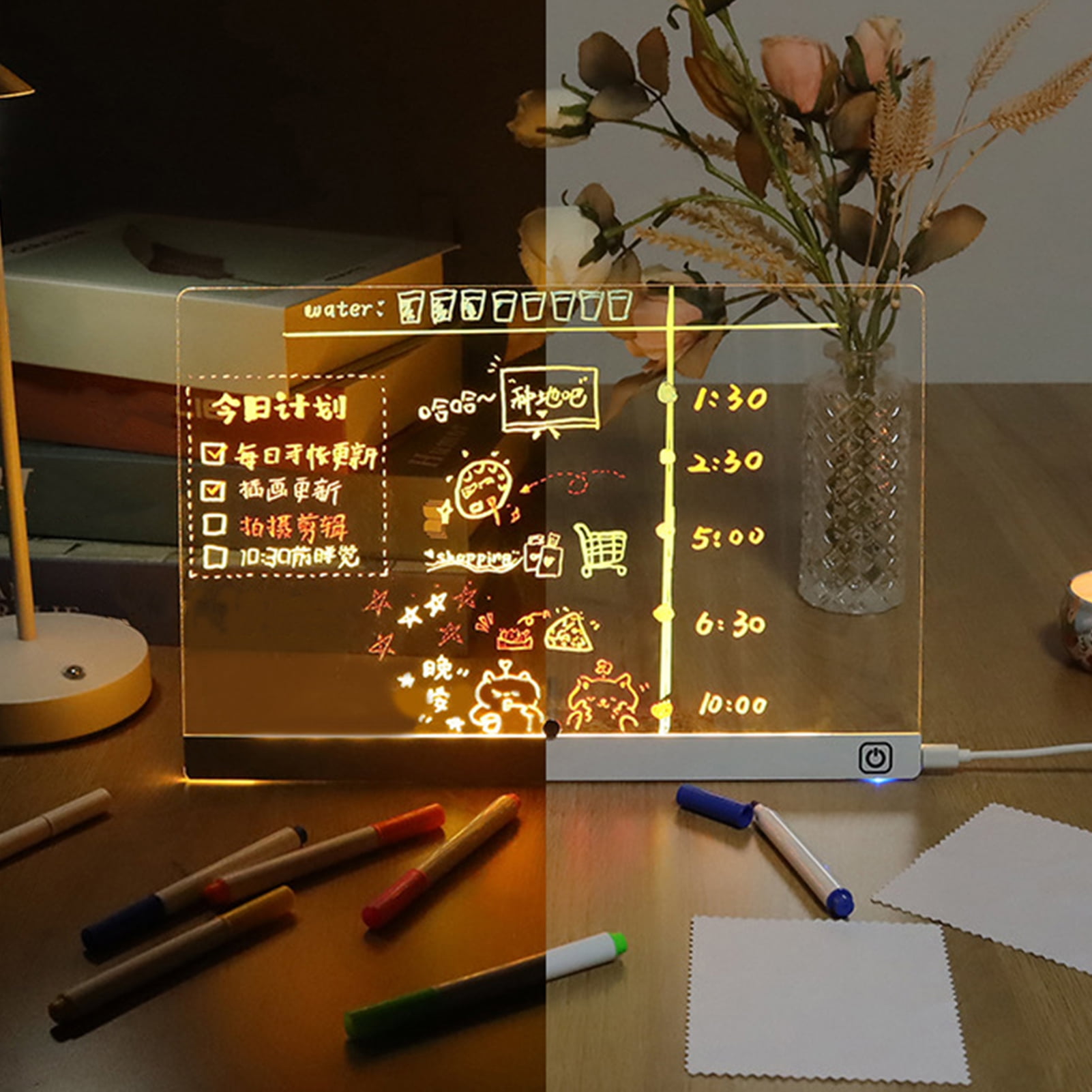 Sylvtty LED Note Board Rechargeable Acrylic Memo Pad Erasable Glowing Message Board To-do List Board Reusable Weekly Planner
