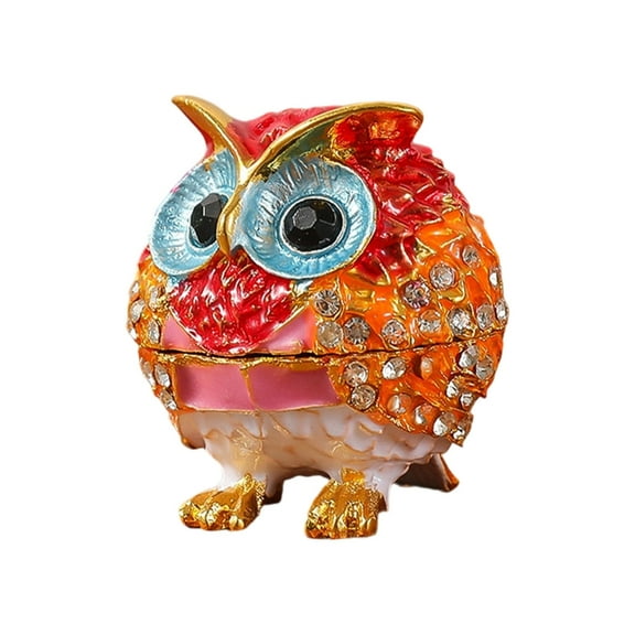 Diamonds Encrusted Owl Shaped Alloy Jewelry Box With Secure Storage Compartment for Earrings Necklaces