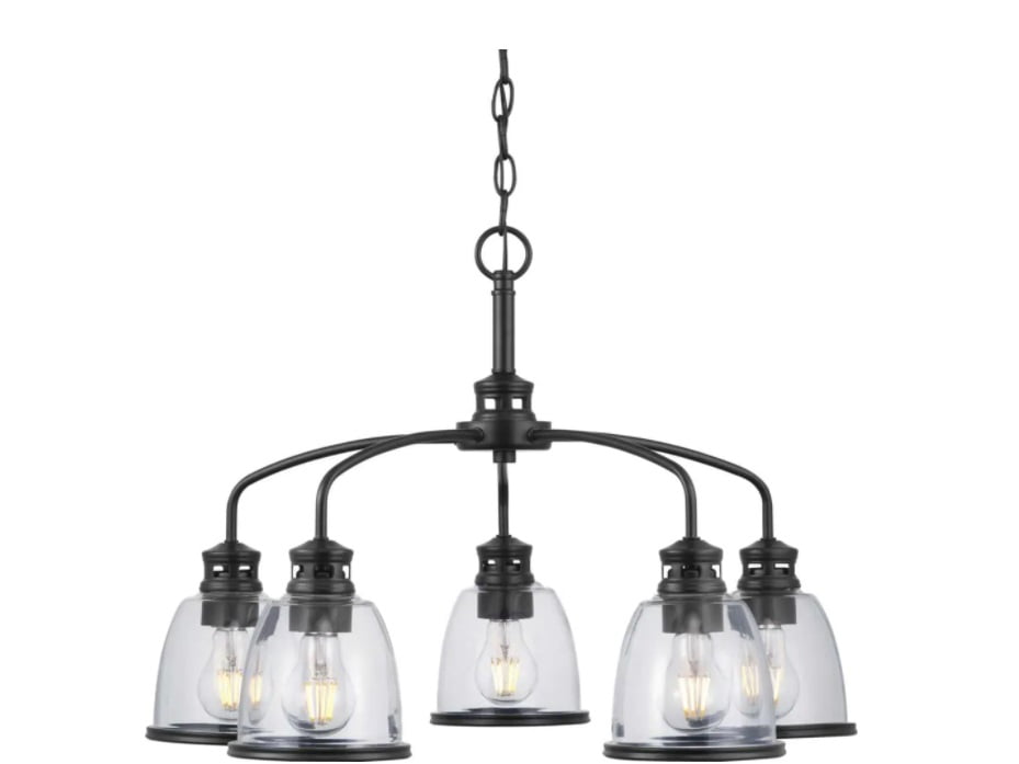 Progress Lighting Pelzer 5 Light Matte Black Chandelier With Clear Glass Shades Com Progress Lighting Pelzer 5 Light Matte, Matte Black Lighting Chain