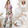 thumbnail image 4 of Yuyamidu Purple Flower Hummingbird Womens Pajamas Set Long Pants Short Sleeve Top Sleep Set 2 Piece Loungewear Sleepwear Casual Homewear, 4 of 7