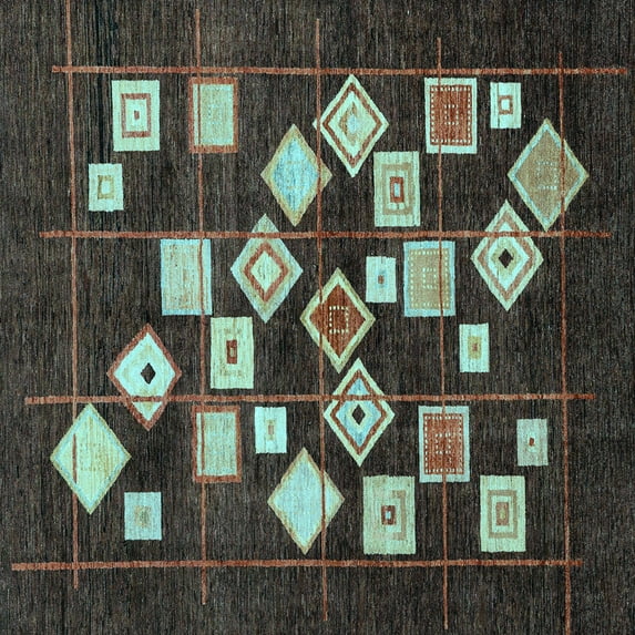 Ahgly Company Indoor Square Oriental Light Blue Modern Area Rugs, 6' Square