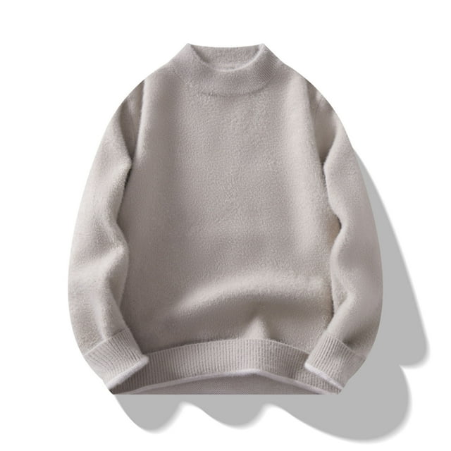 Styesk Mens Sweater Solid Color Pullover Sweater Comfy Soft Long Sleeve Sweater Cable Knit Mock Neck Sweater Casual Loose Sweaters with Ribbing Edge