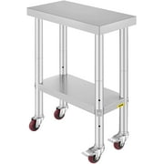 VEVORbrand Stainless-Steel Work Table 24 x 12 Inches with 4 Wheels for Commercial Kitchen Restaurant