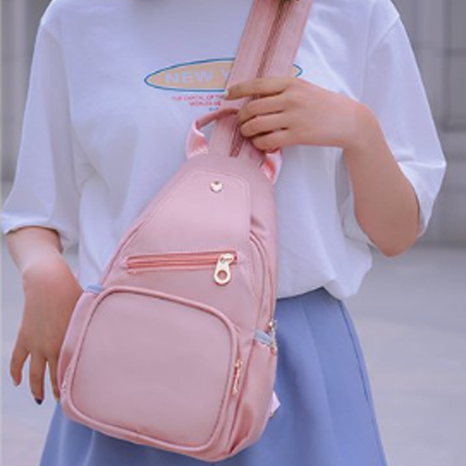 uublik Sling Bag for Women, Classic Basic Water Casual Daypack For Travel With Bottle Side Pockets Classic Basic Backpack For School Travel Work, Pink