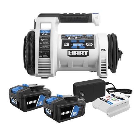 HART 2-Pack 20-Volt 4ah Batteries and Dual Function Inflator
