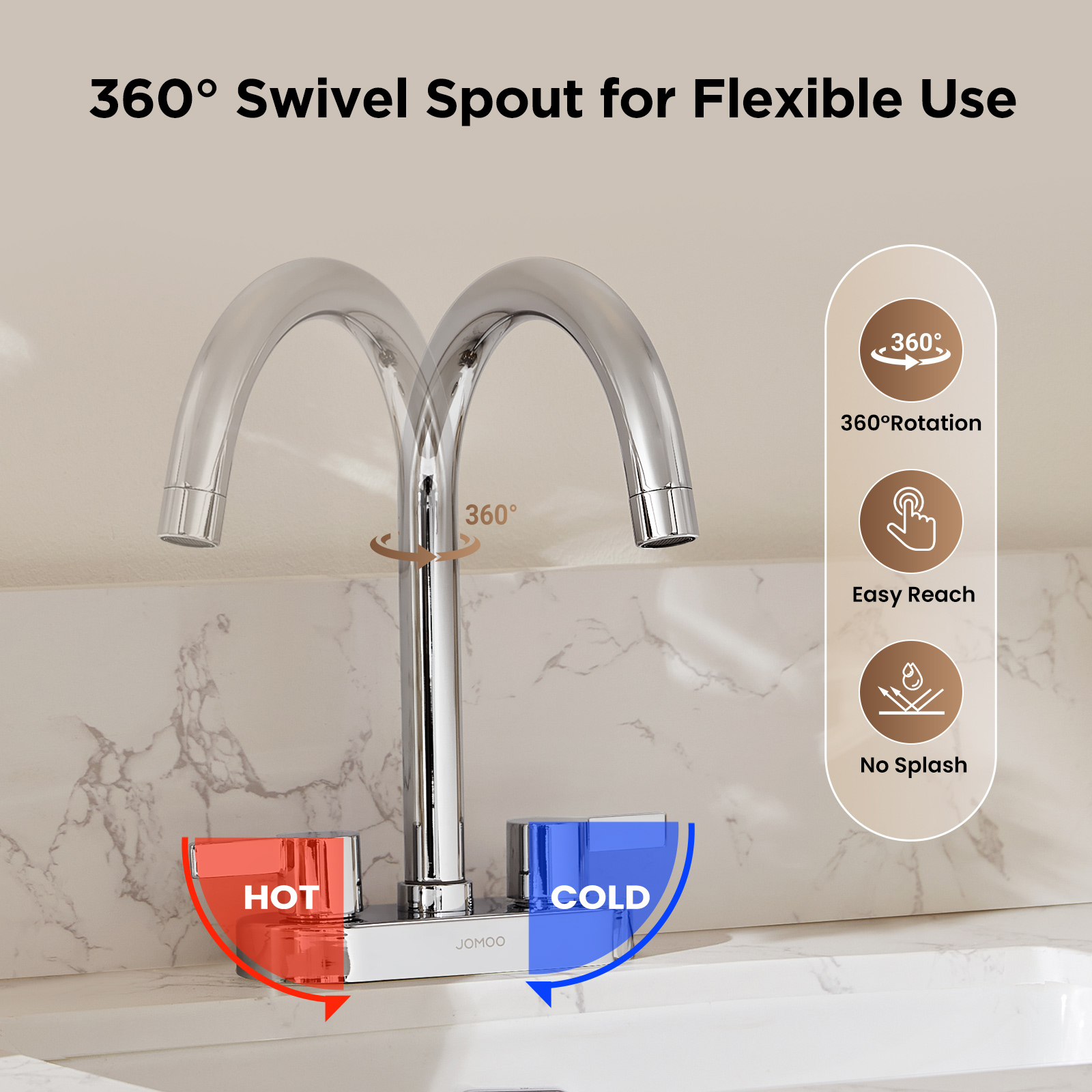 JOMOO 2-Handle Bathroom Sink Faucet, Safe Lead-Free Faucet with Pop-Up Drain Stopper & Supply Hoses, Fits Vanity, Bar Sink, RV