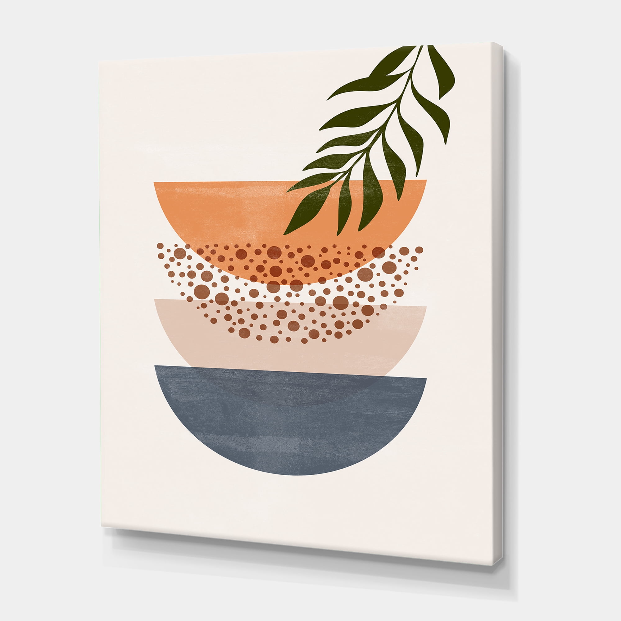 Abstract Geometrical Moon and Sun With Leaf III 30 in x 40 in Painting Canvas Art Print, by Designart