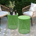 thumbnail image 2 of ToppiJoy 2PCs Outdoor Freestanding Side Table,Cylindrical Small Accent Table, Metal Modern Conner Table, Indoor End Table for Porch,Backyard(Green), 2 of 12