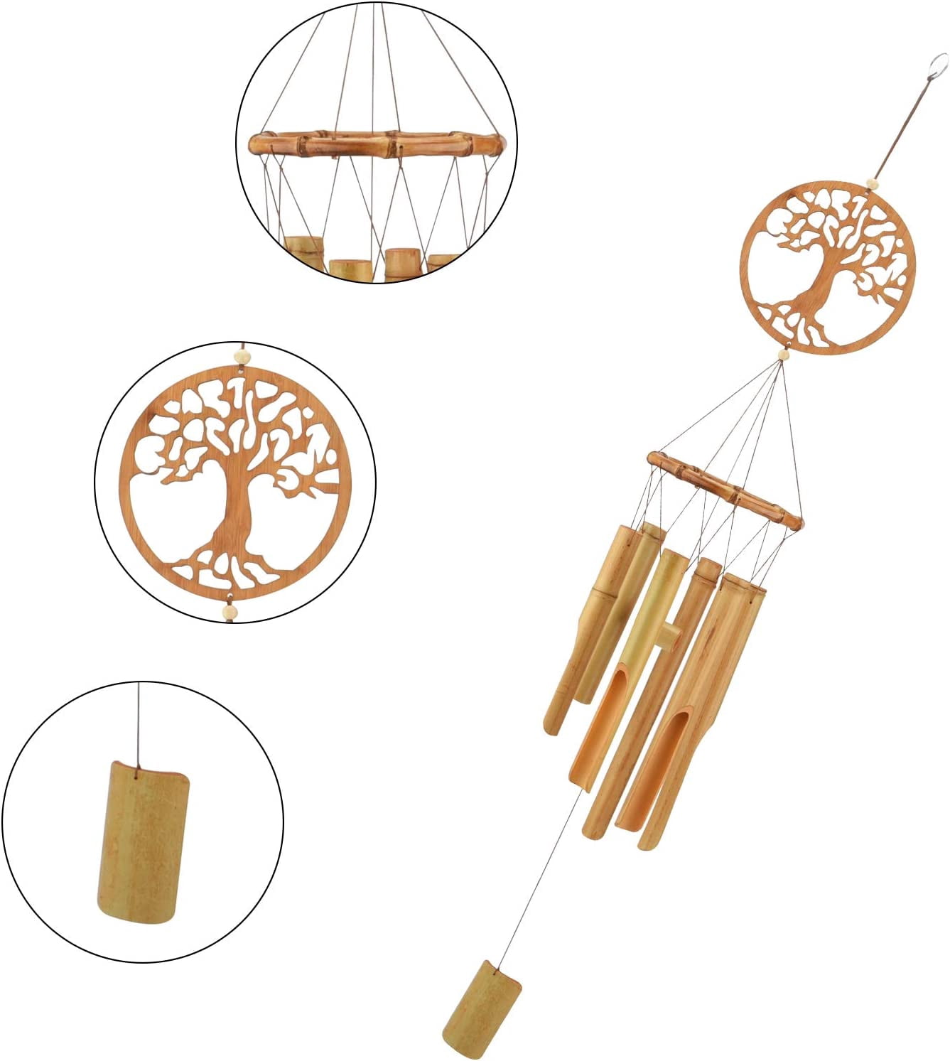 Bamboo Wind Chimes, Tree of Life Wooden Wind Chime Kit Natural Decor Music Soothing Wind Bell Hanger Wind Chime Tubes Clearance Gifts for Garden, Outdoor, Outside, Patio and Home(34.5 inches)