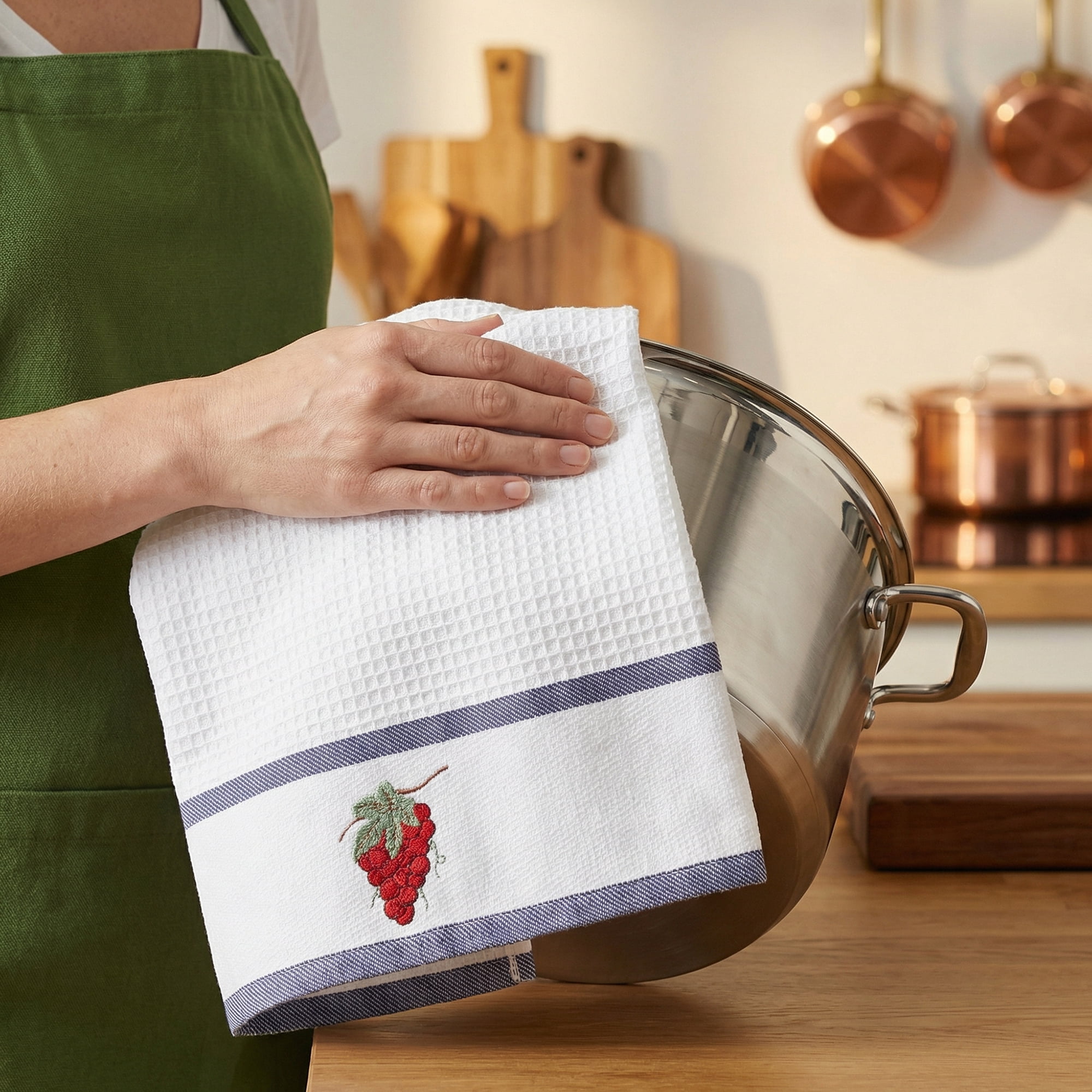 Unique Bargains 4 Pack Cotton Absorbent Dish Towels White Grapes/White Carrots 25" x 15"