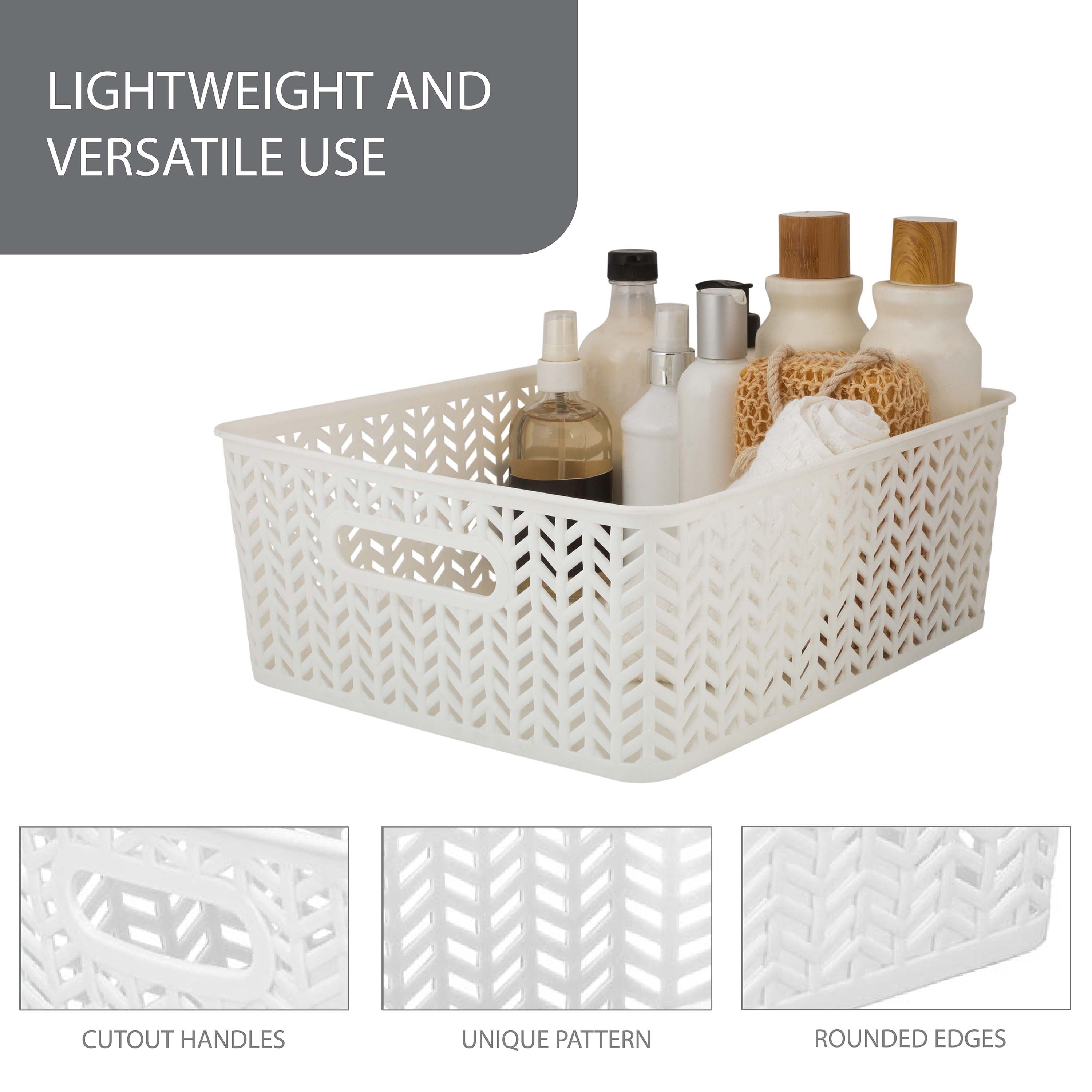 Simplify 2 Pack Medium Herringbone Plastic Storage Basket in White
