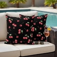thumbnail image 3 of 2 Pack Outdoor Waterproof Throw Pillows, Watercolor Red Cherry on Black Decorative Square Pillow Case Patio Pillows for Chair Couch Sofa 16x16in, 3 of 9